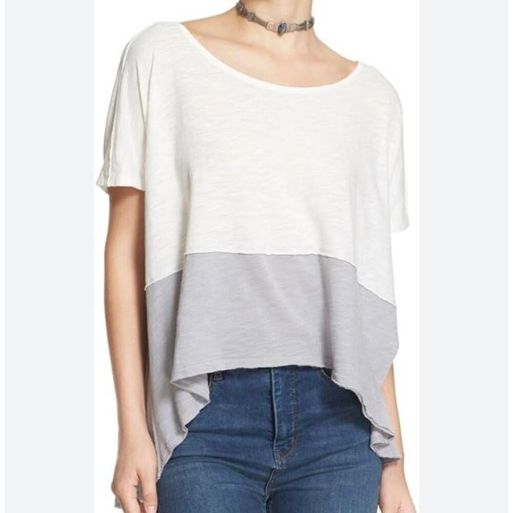 We The People Women's Ivory & Gray Cotton/Modal Knit Top NEW NWT